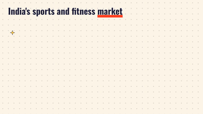 Animated circles: a yellow circle for India's sports and fitness market at 16 billion dollars now, and a bigger green circle for 35 billion dollars expected by FY31
