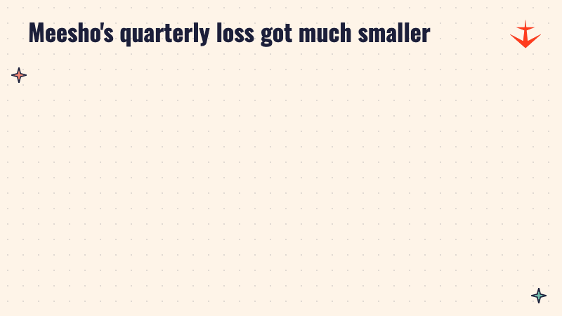 Two panels comparing Meesho's net loss: Rs 411.4 crore in July to September 2025 and Rs 132.5 crore in July to September 2026