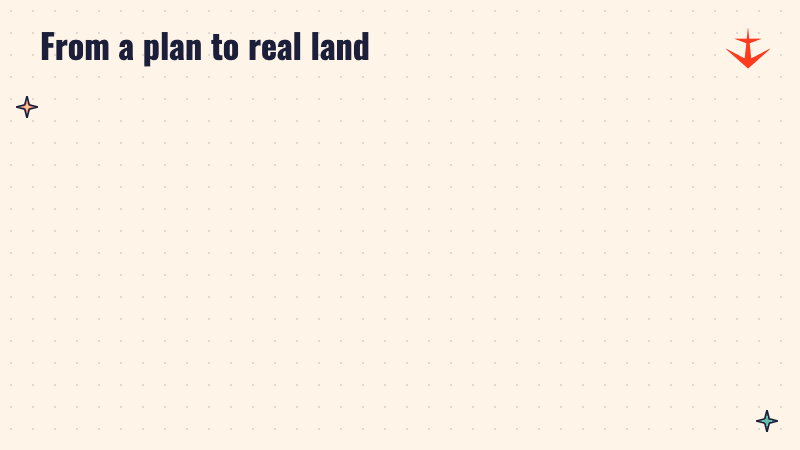 Two panels: a plan announced in February, then land handed over in October